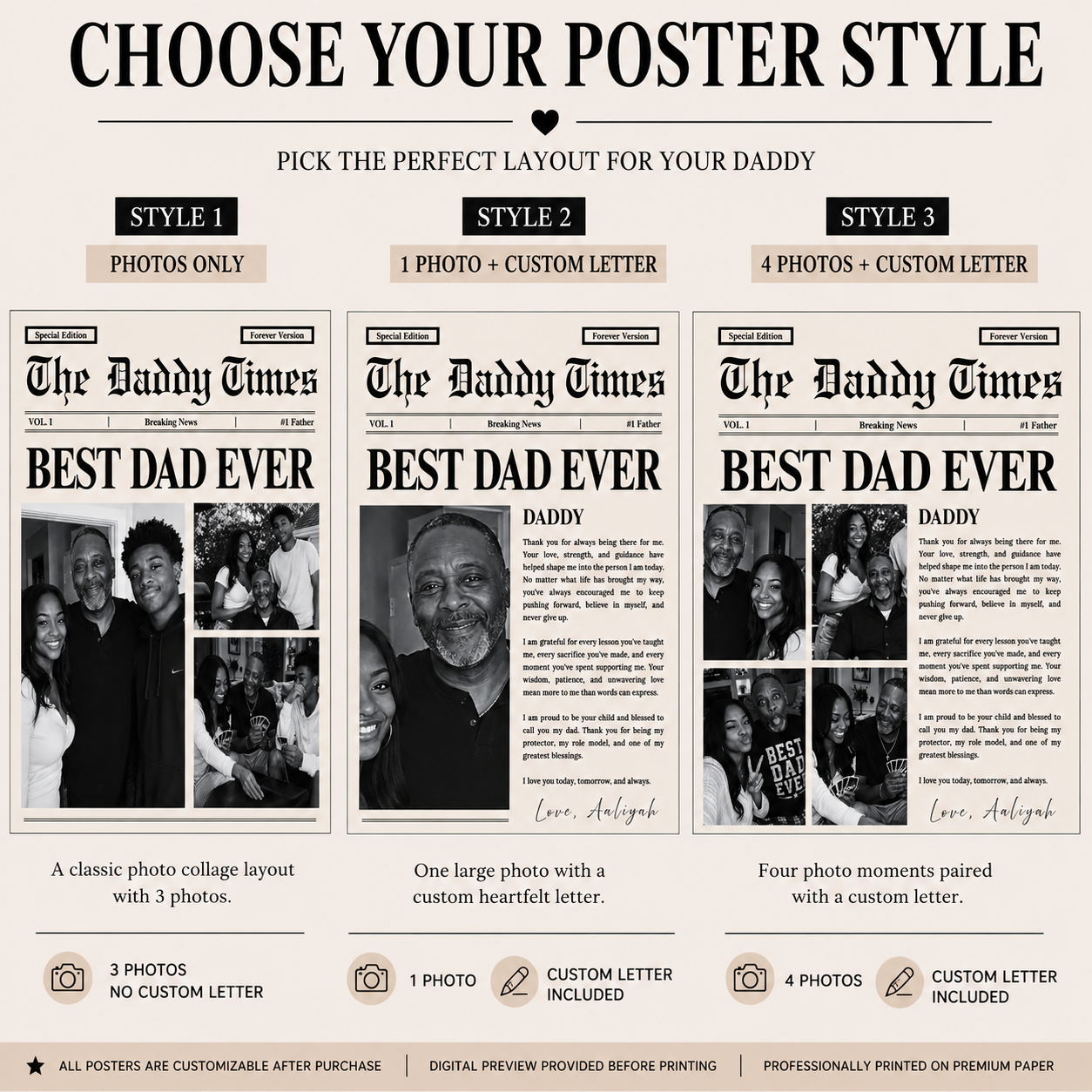 Personalized Father Newspaper Poster | Custom Dad Gift | Father's Day Newspaper Print | Best Dad Ever Wall Art