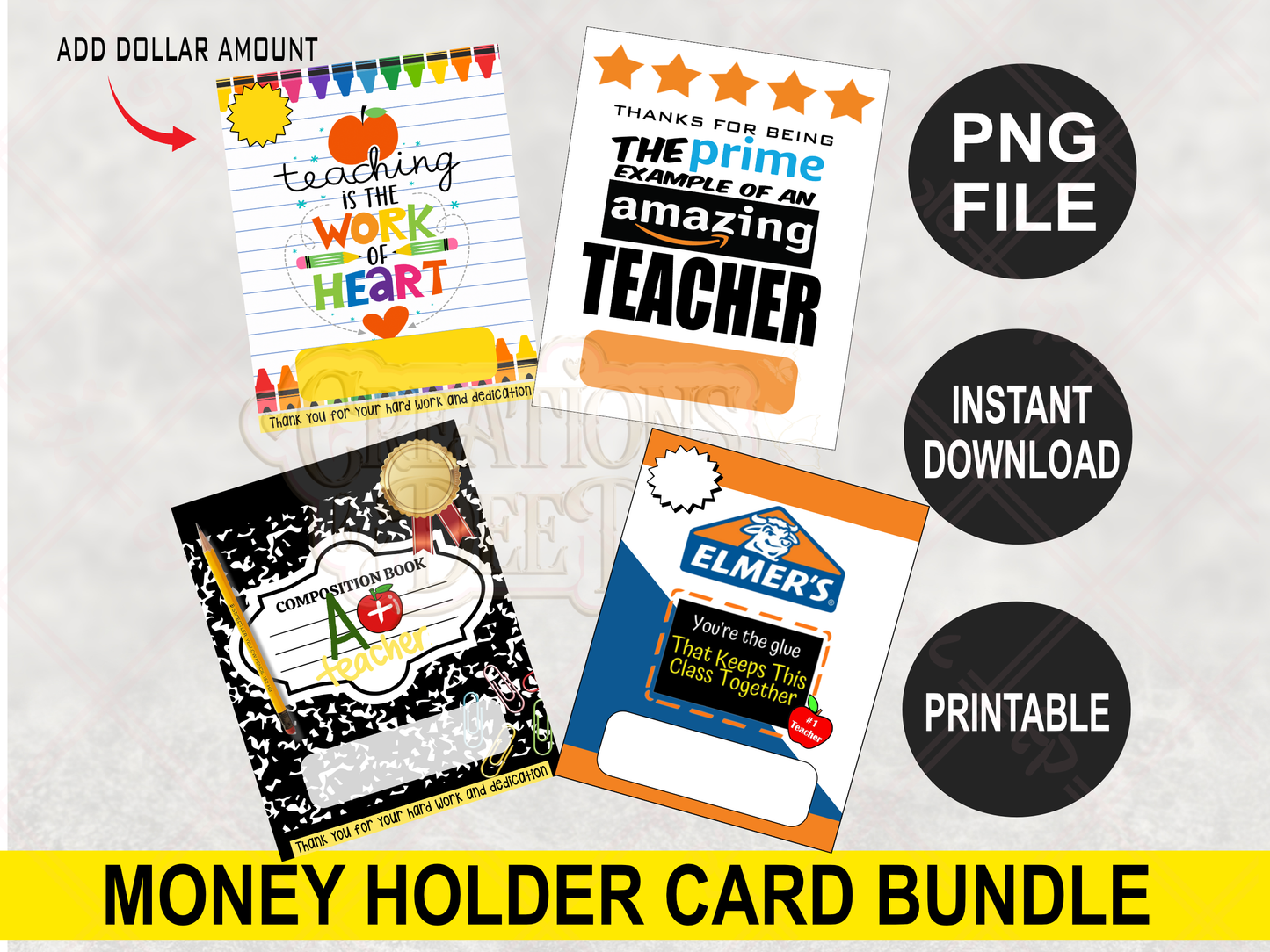 Teacher Appreciation Money holder card BUNDLE, Teacher Digital Files, Teacher Appreciation Gifts