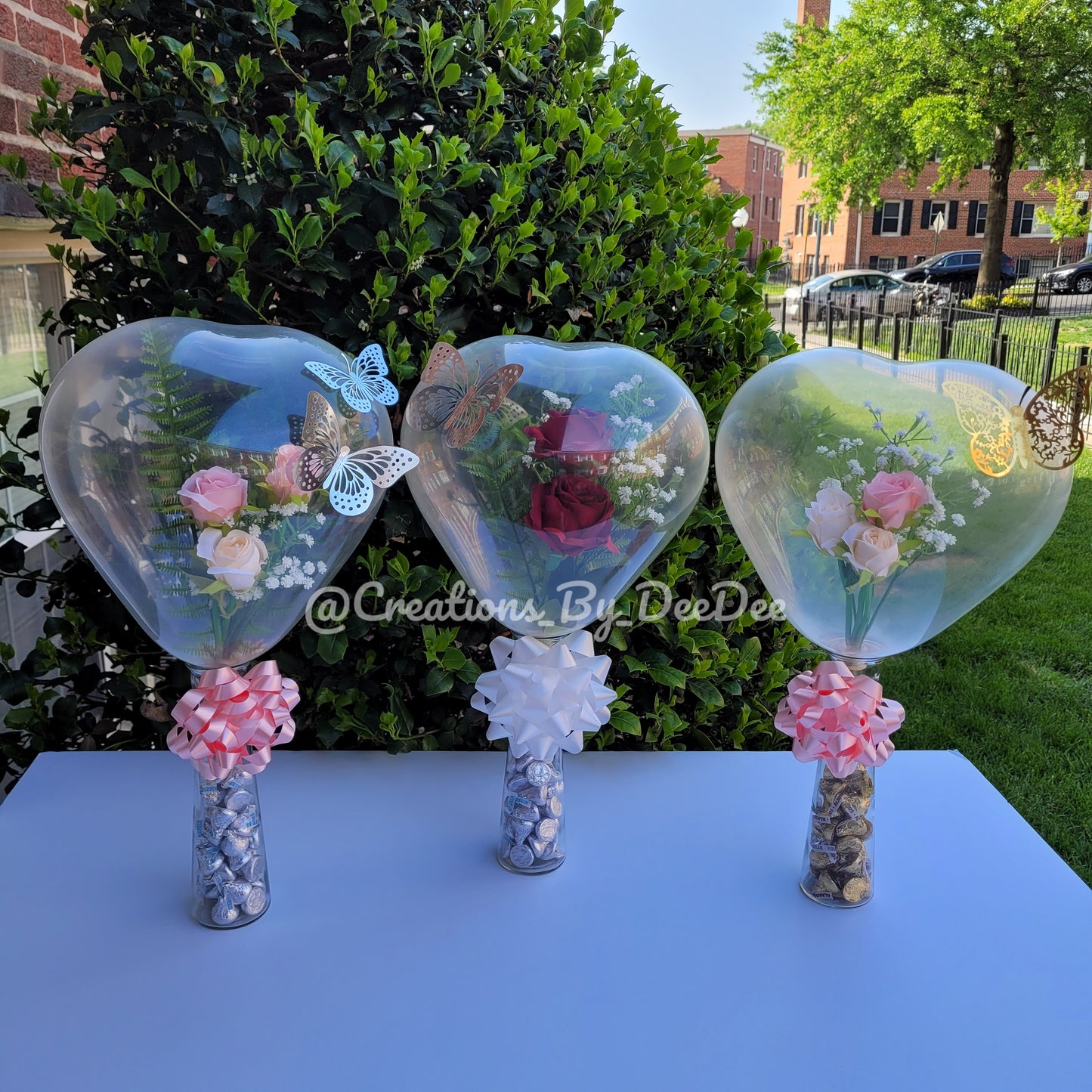 Heart Balloon Floral Arrangement w/ Hershey Kisses - PICK UP ONLY - NO DELIVERY/SHIPPING