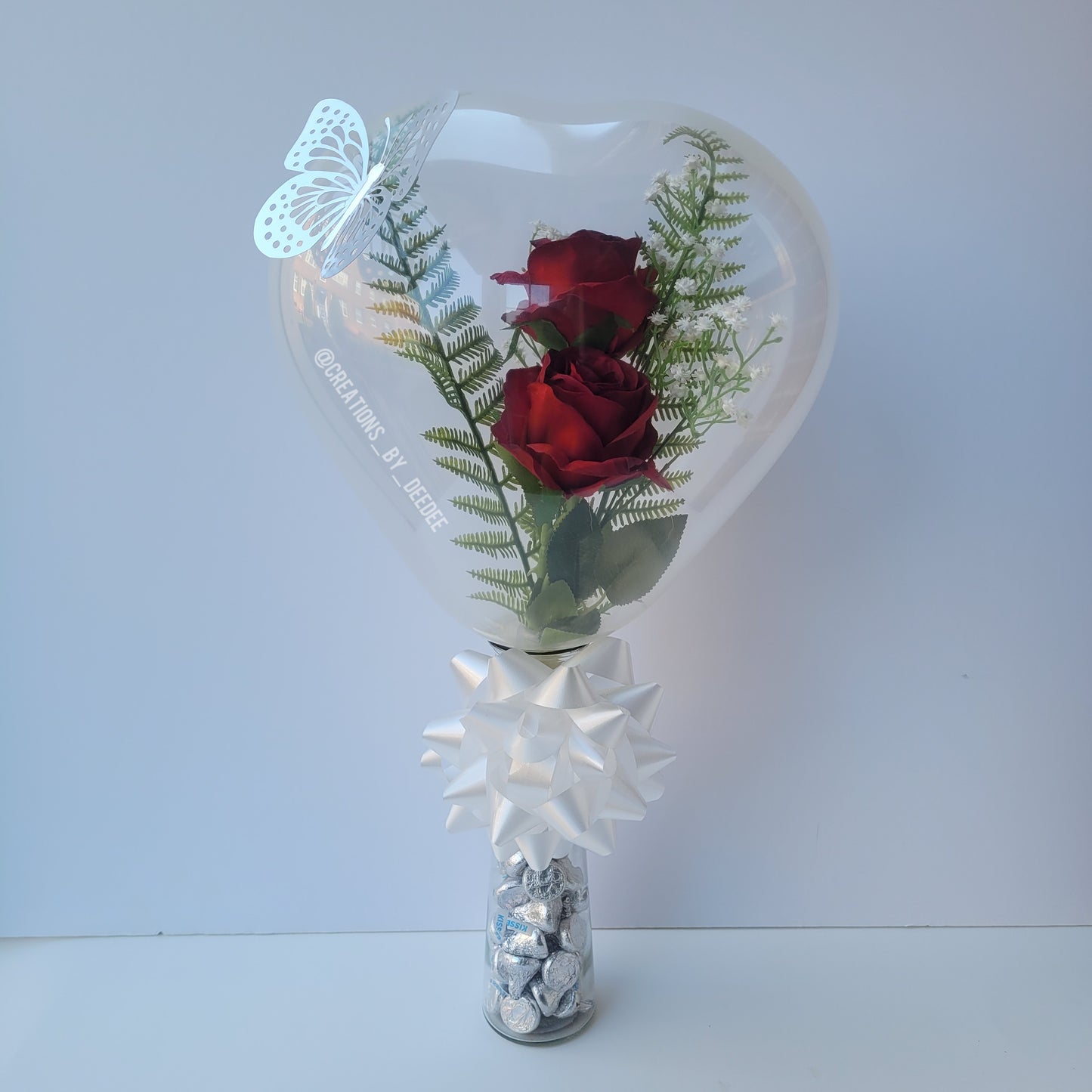 Heart Balloon Floral Arrangement w/ Hershey Kisses - PICK UP ONLY - NO DELIVERY/SHIPPING