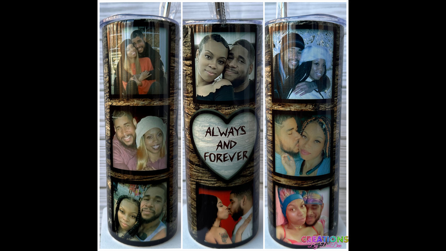 WoodGrain Couple Photo Collage Tumbler