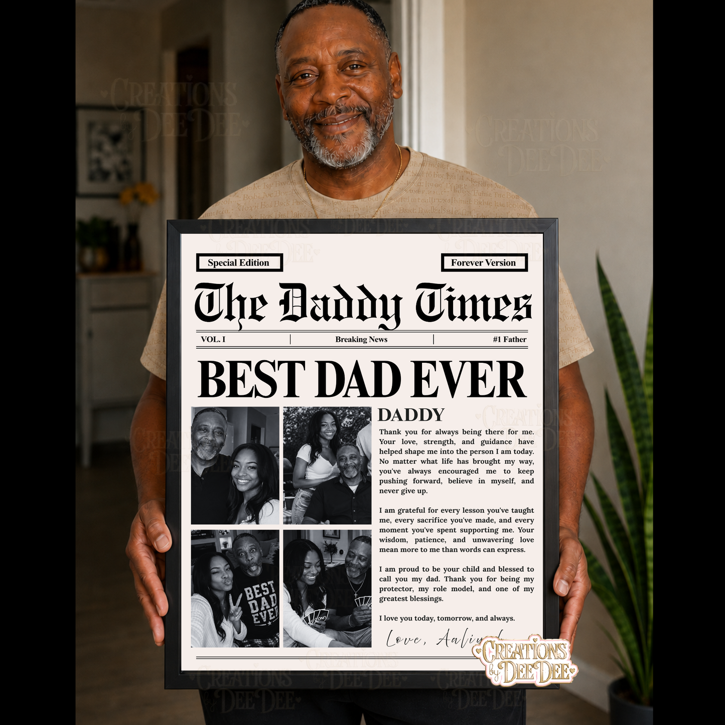 Personalized Father Newspaper Poster | Custom Dad Gift | Father's Day Newspaper Print | Best Dad Ever Wall Art (FRAME YOURSELF)