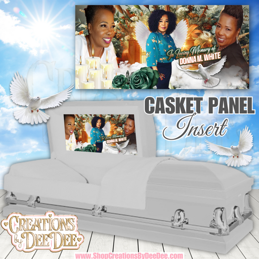 Custom full couch casket panel insert with photo and name – Personalized memorial tribute funeral panel