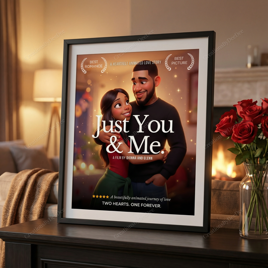 Pixar-Style Custom Couple Movie Poster Print | Personalized Romantic Wall Art