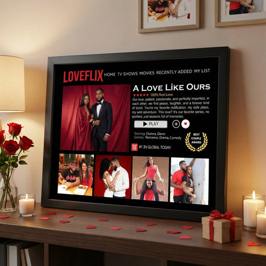 LoveFlix Netflix Inspired Custom Couple Photo Poster Print | Romantic Movie Style Wall Art