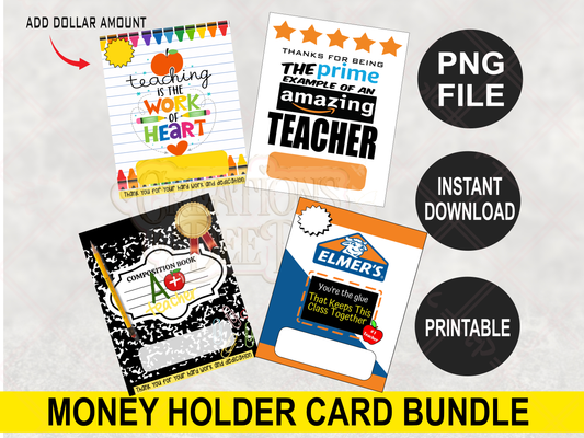 Teacher Appreciation Money holder card BUNDLE, Teacher Digital Files, Teacher Appreciation Gifts