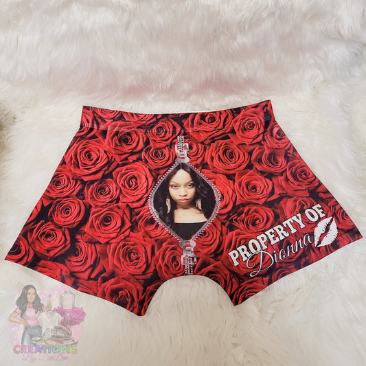 "Property Of" Boxers - Rose Design (PICK UP ONLY) Shipped orders will not be received in time for Valentines Day