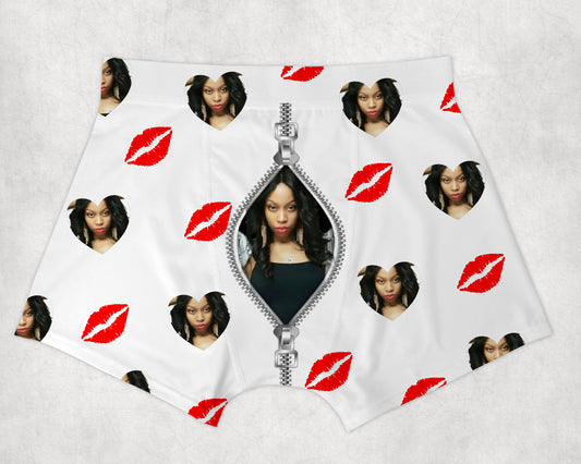 FREE SHIPPING! Custom Boxers - Red Lips - Heart Photo - White Background