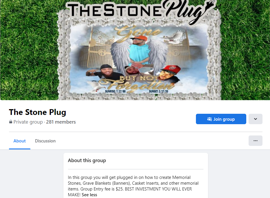 "The Stone Plug" Facebook Group Entry (learn Grave Stones, Grave Blankets, Casket panel inserts & more!)