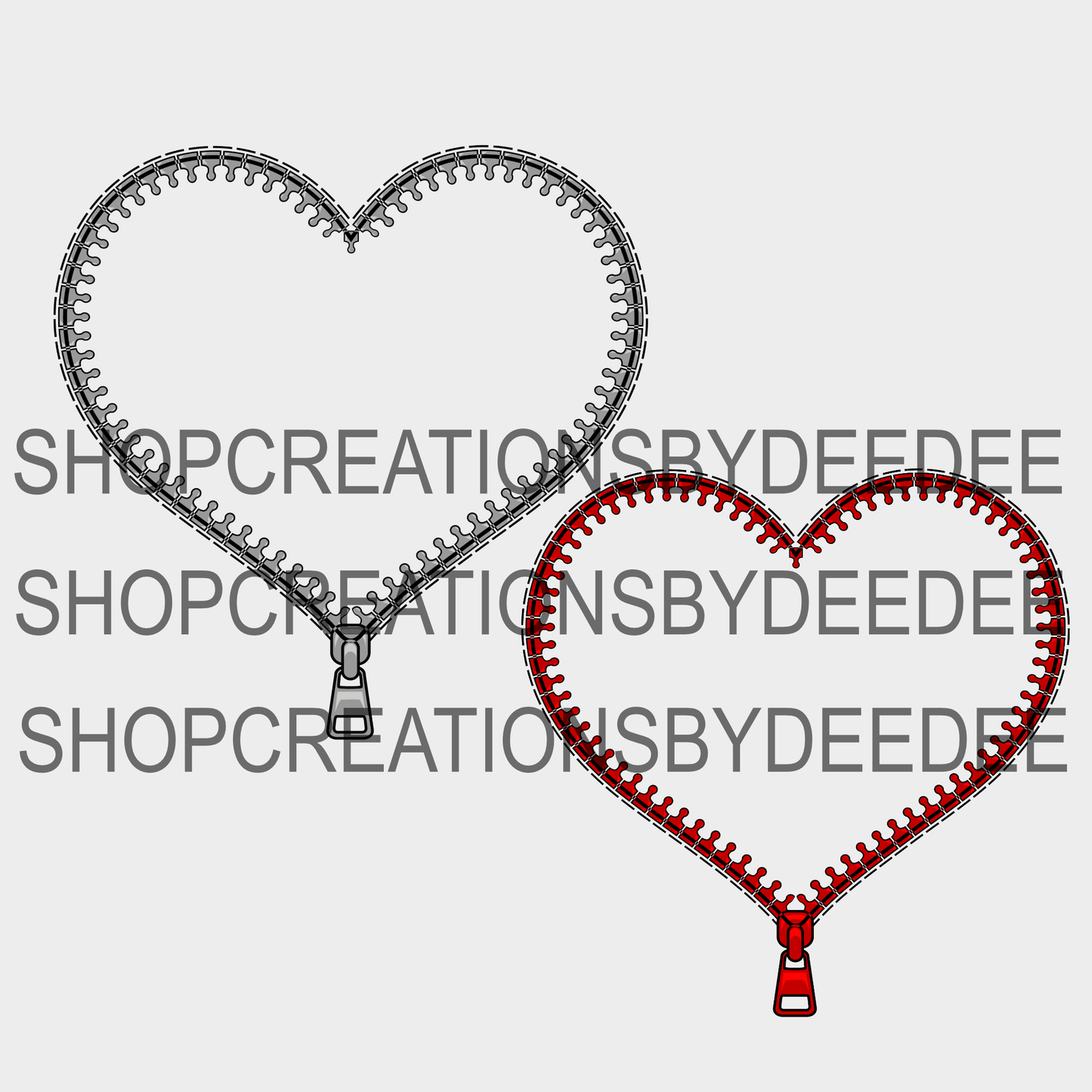 Heart Zipper PNG (silver and red)