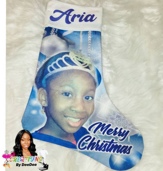 Blue and Silver Merry Christmas Stocking